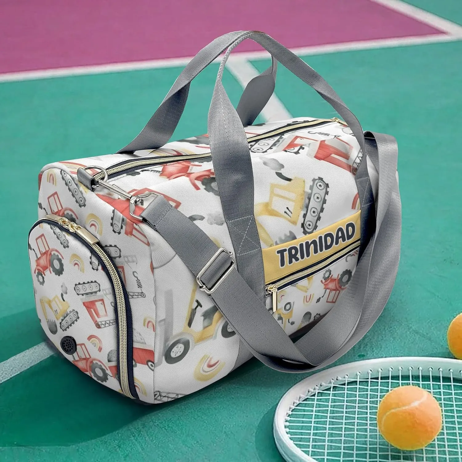 Custom Duffel Overnight Travel Bag for Sports Workout Girls Boys,Crane Excavator Truck Personalized Duffle Bag Gifts