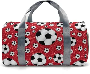 Custom Duffel Overnight Travel Bag for Sports Workout Girls Boys,Glitter Red Balls Soccer Personalized Duffle Bag Gifts