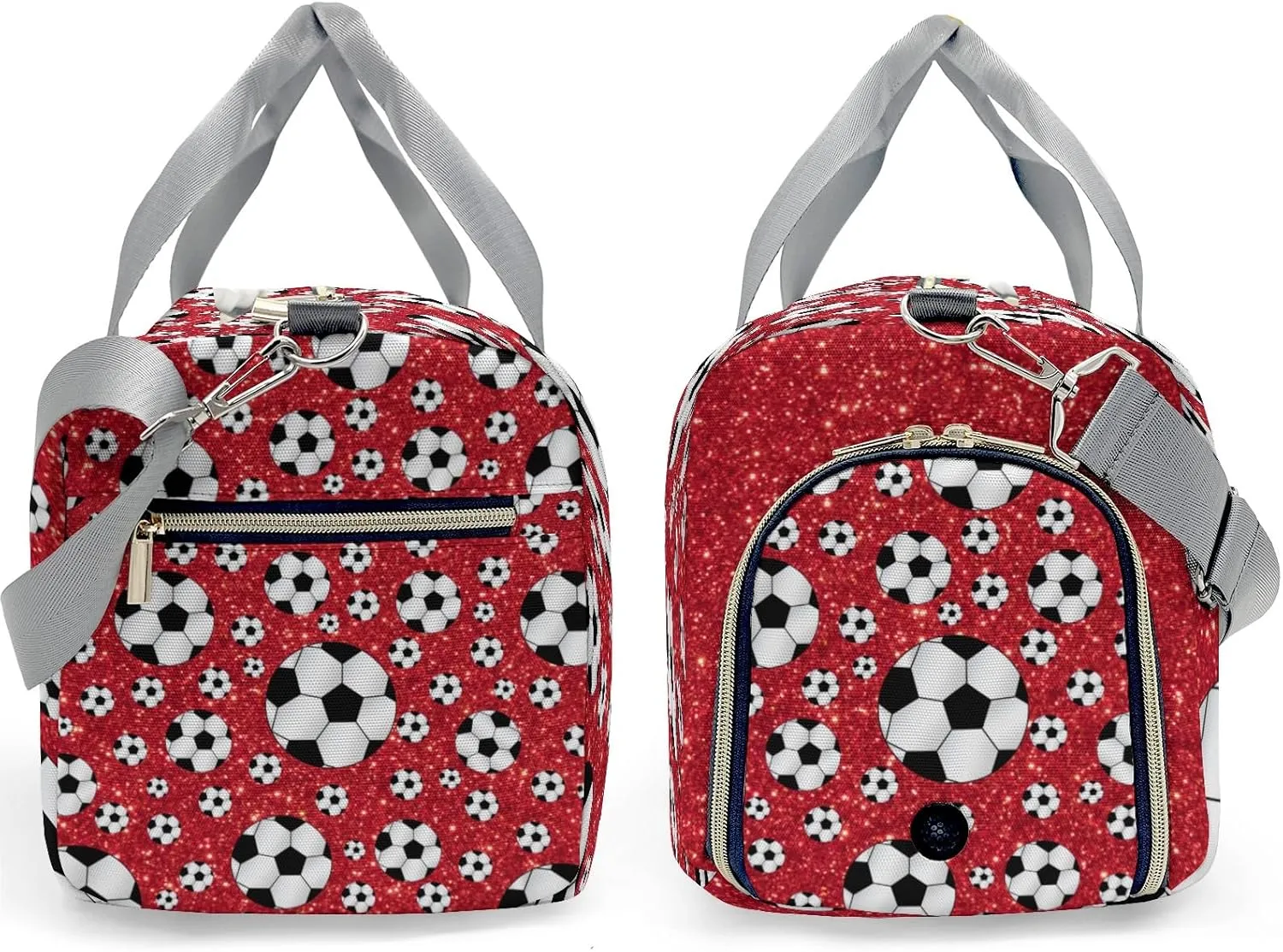 Custom Duffel Overnight Travel Bag for Sports Workout Girls Boys,Glitter Red Balls Soccer Personalized Duffle Bag Gifts
