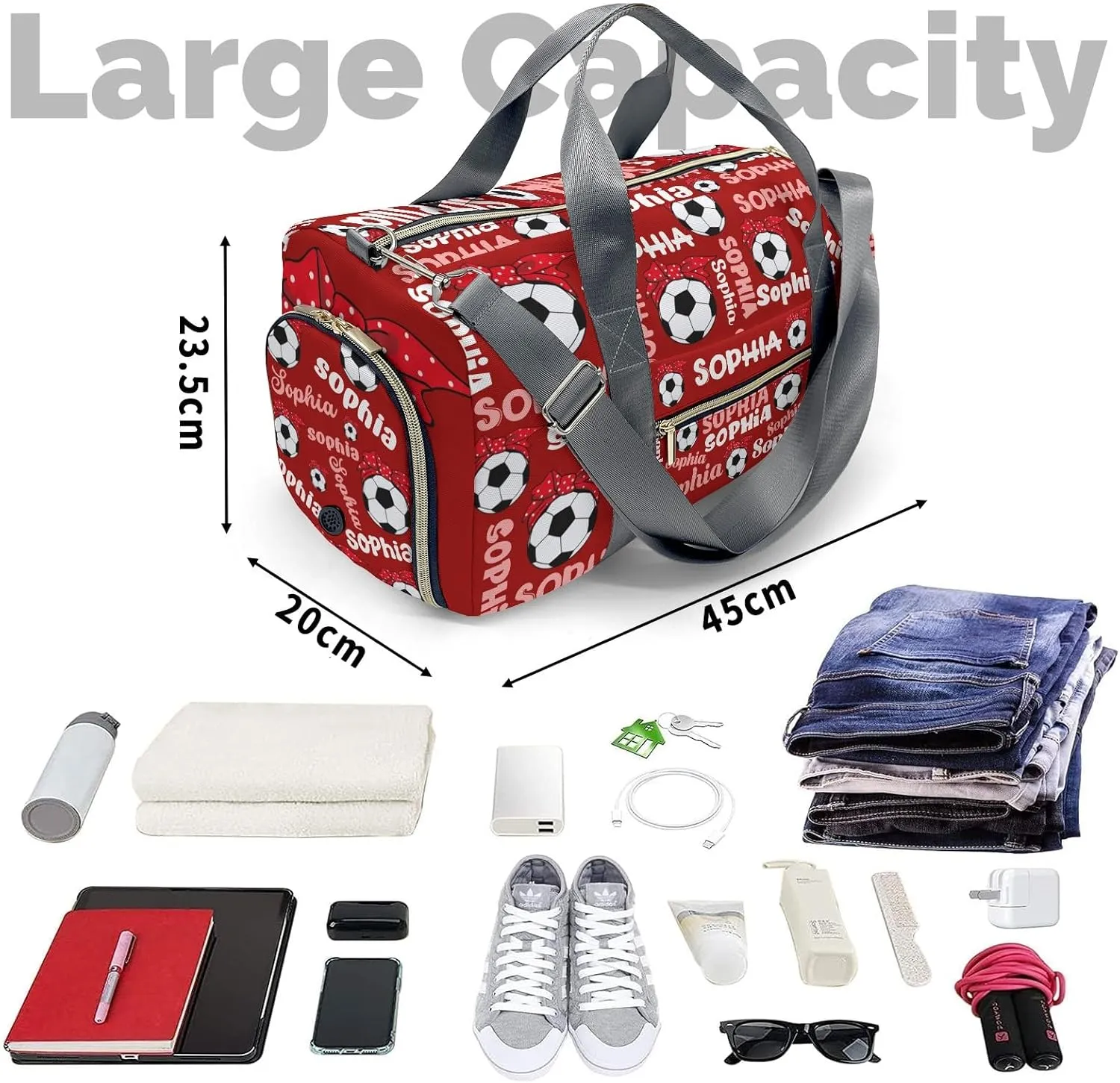 Custom Duffel Overnight Travel Bag for Sports Workout Girls Boys,Soccer Mom Text Red Personalized Duffle Bag Gifts