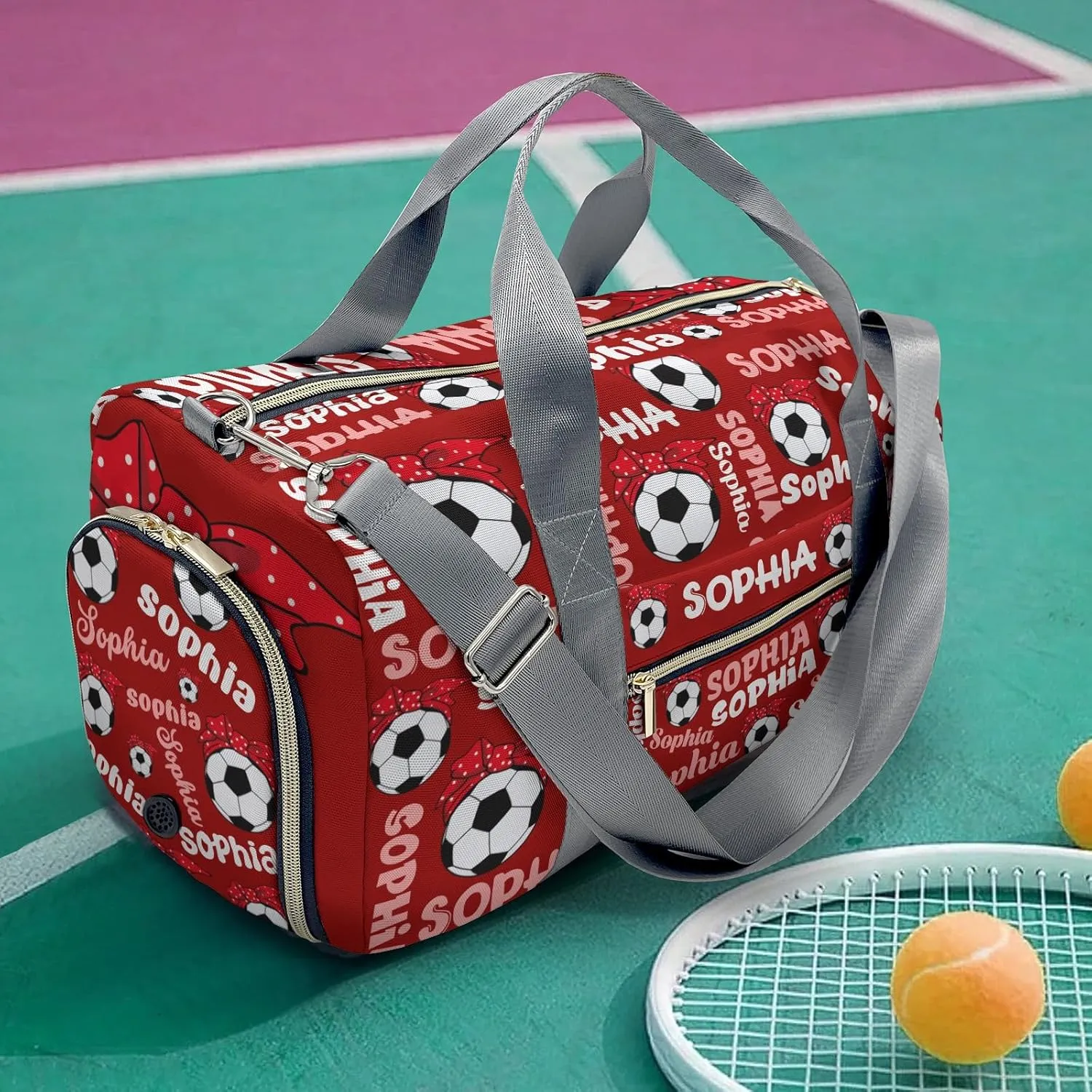 Custom Duffel Overnight Travel Bag for Sports Workout Girls Boys,Soccer Mom Text Red Personalized Duffle Bag Gifts