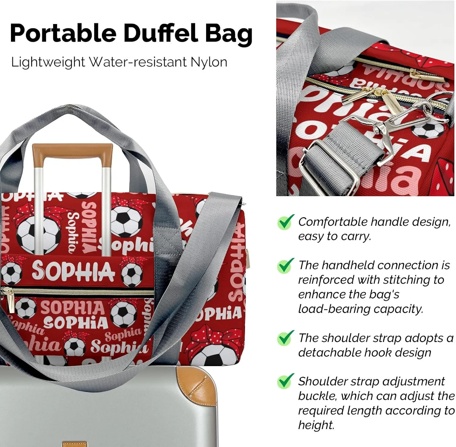 Custom Duffel Overnight Travel Bag for Sports Workout Girls Boys,Soccer Mom Text Red Personalized Duffle Bag Gifts