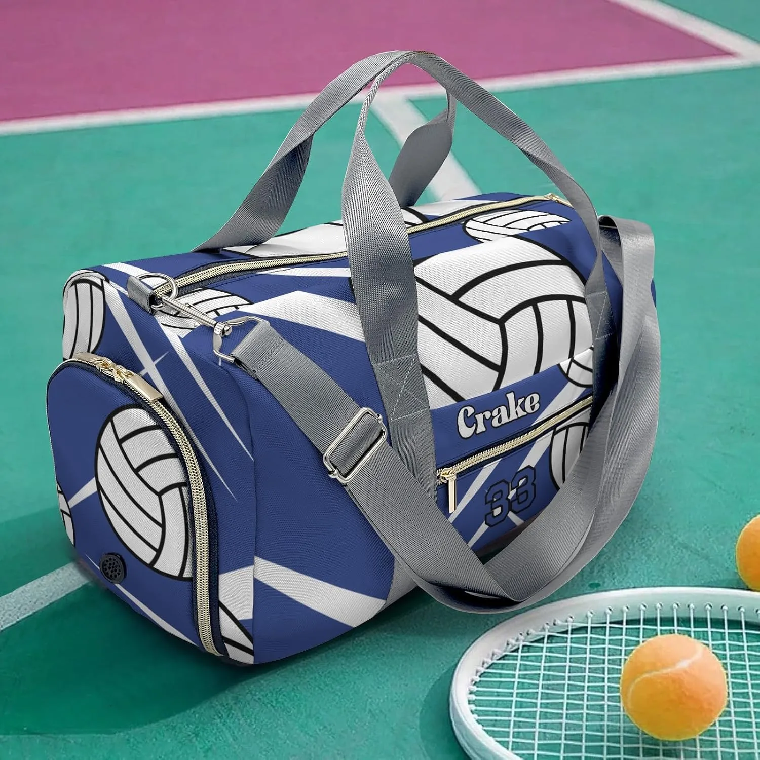 Custom Duffel Overnight Travel Bag for Sports Workout Girls Boys,Team Volleyball Royal Personalized Duffle Bag Gifts