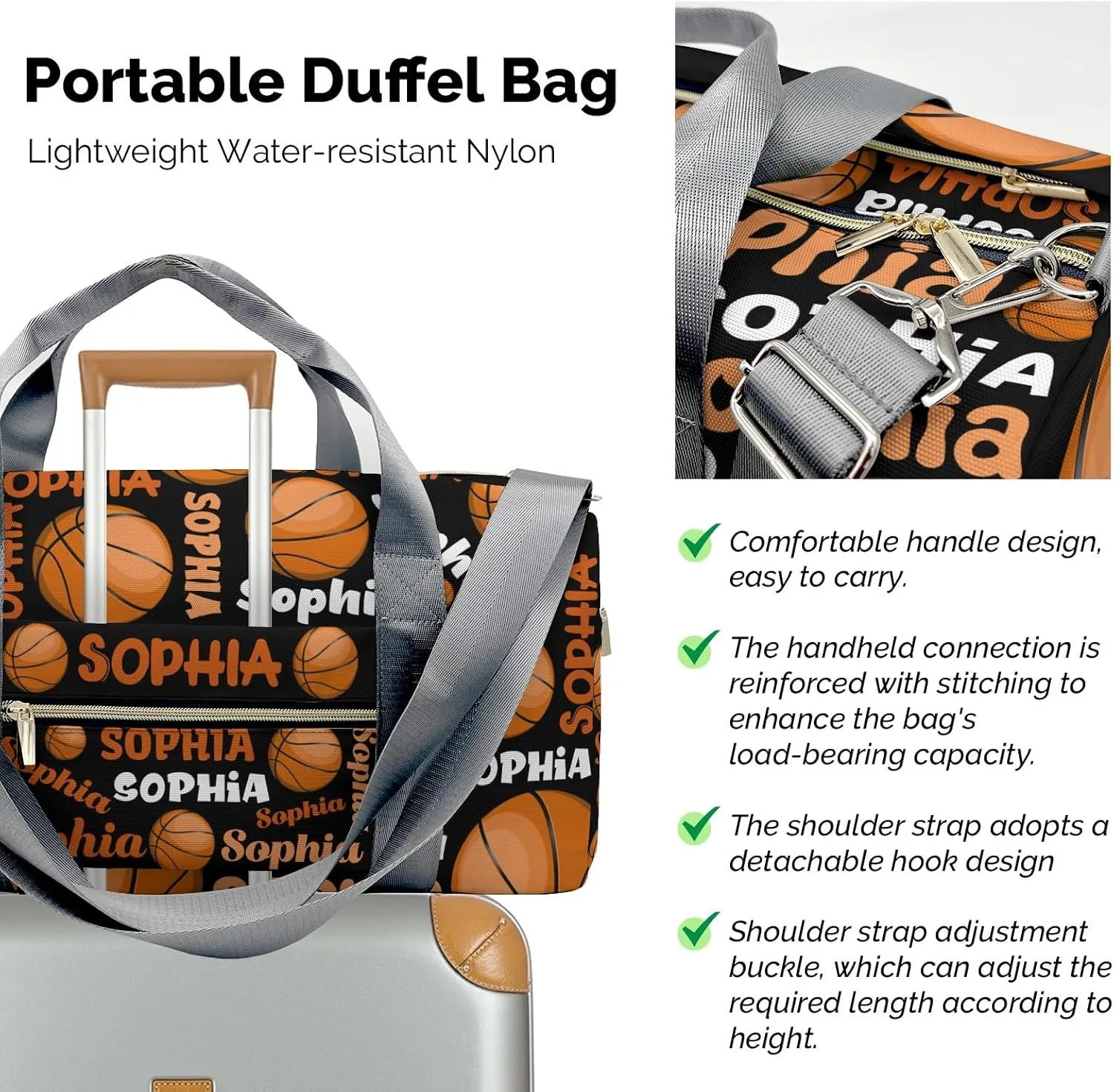 Custom Gift Sport Player Duffel Bag for Basketball Text Travel Weekender Bag,Carry On Bag for Business Trips Sports Bag