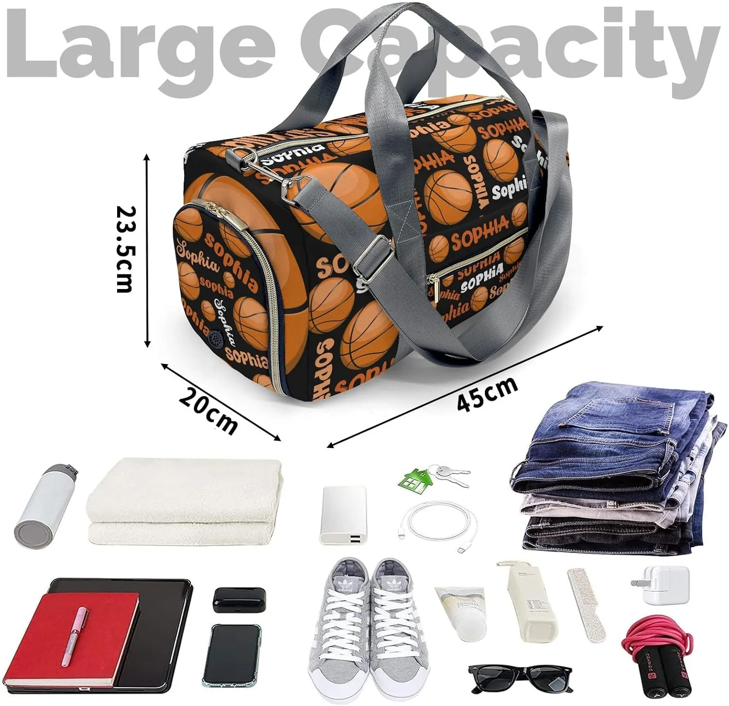 Custom Gift Sport Player Duffel Bag for Basketball Text Travel Weekender Bag,Carry On Bag for Business Trips Sports Bag