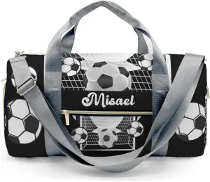 Custon Name Black Sports Soccer Balls Yoga Duffel Bag Sport Player Travel Bag,Sport Gym Bag Personalized Gift for Women Men Travel Hand Bag Carry on Bag