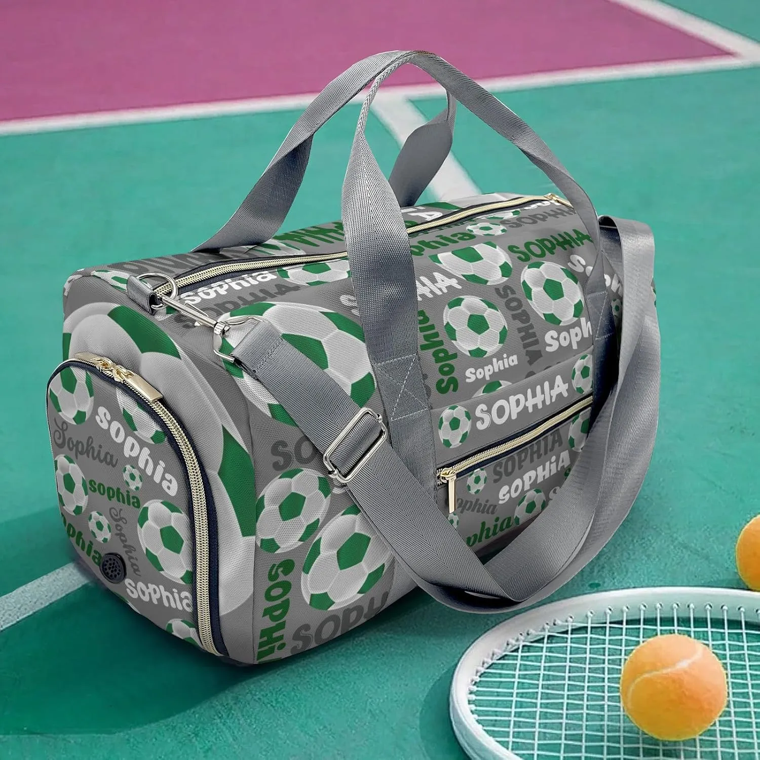 Custon Name Green Soccer Text Gary Gym Sport Duffel Bag Sport Player Travel Bag,Sport Gym Bag Personalized Gift for Travel Hand Bag Carry on Bag