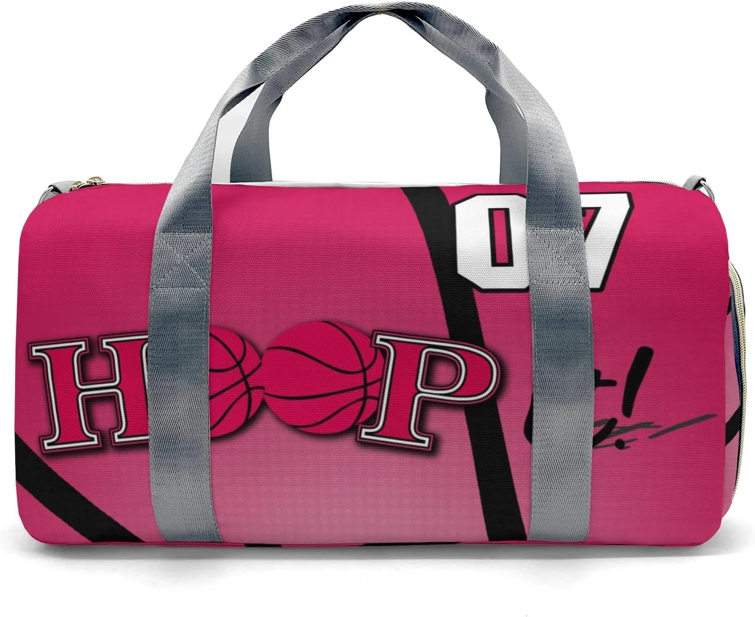 Custon Name Hoop it Basketball Deep Pink Gym Sport Yoga Duffel Bag Sport Player Travel Bag,Sport Gym Bag Personalized Gift for Travel Hand Bag Carry on Bag