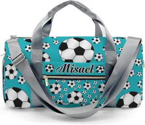 Custon Name Soccer Ball Player Blue Teal Gym Sport Yoga Duffel Bag Sport Travel Bag,Sport Gym Bag Personalized Gift for Travel Hand Bag Carry on Bag