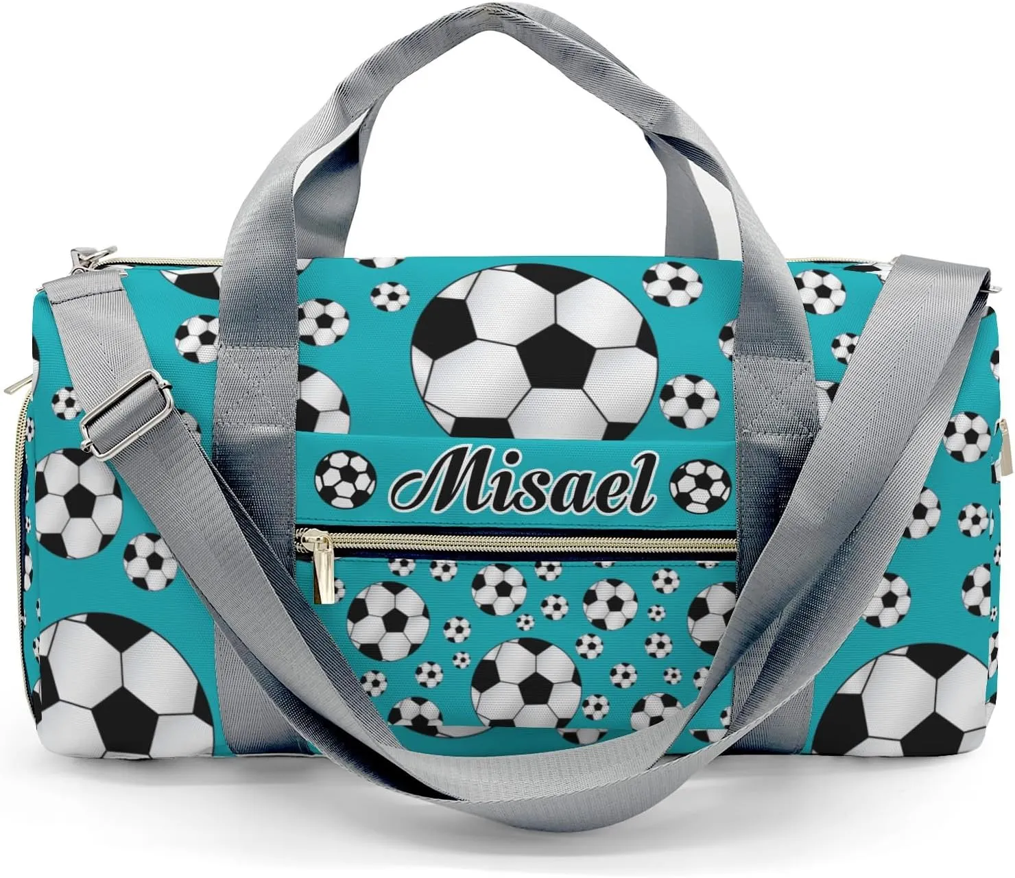 Custon Name Soccer Ball Player Blue Teal Gym Sport Yoga Duffel Bag Sport Travel Bag,Sport Gym Bag Personalized Gift for Travel Hand Bag Carry on Bag