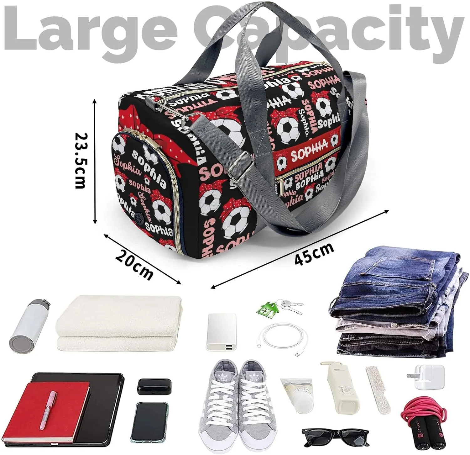 Custon Name Soccer Mom Text Black Red Gym Sport Yoga Duffel Bag Sport Player Travel Bag,Sport Gym Bag Personalized Gift for Travel Hand Bag Carry on Bag