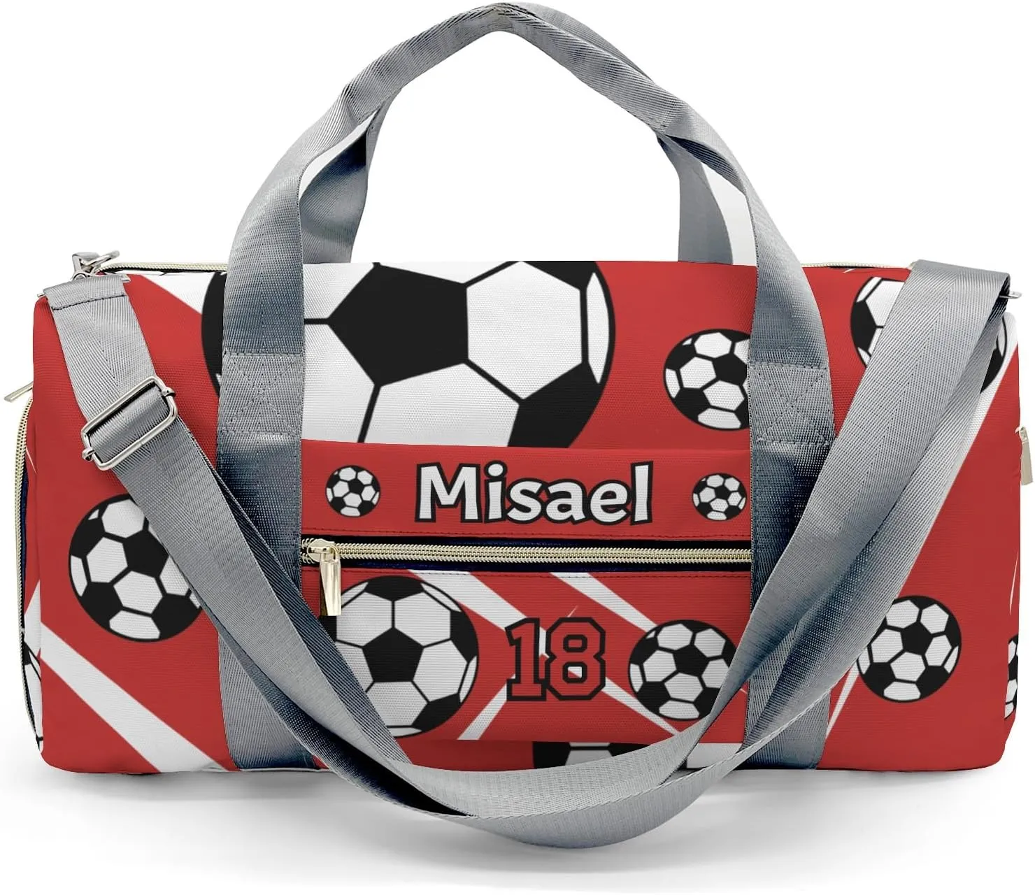 Custon Name Soccer Team Red Gym Sport Yoga Duffel Bag Sport Player Travel Bag,Sport Gym Bag Personalized Gift for Travel Hand Bag Carry on Bag