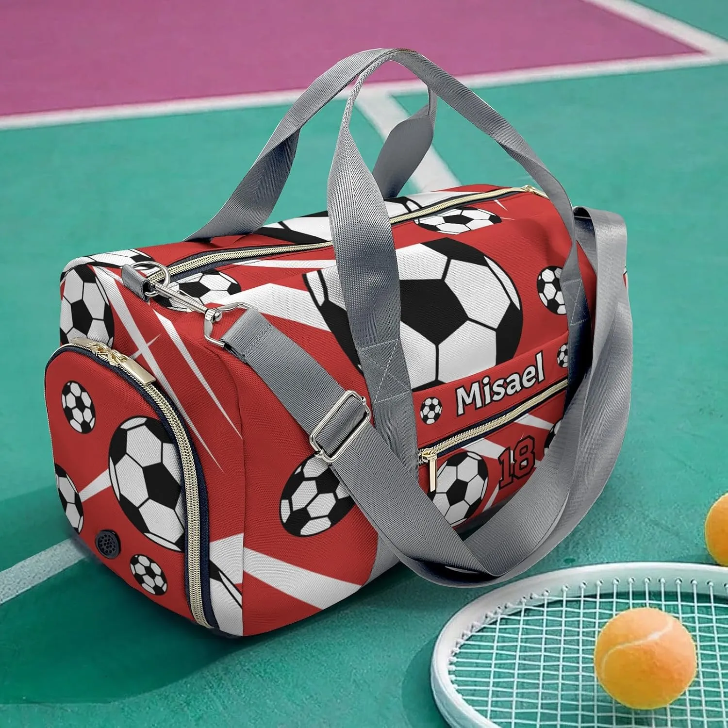 Custon Name Soccer Team Red Gym Sport Yoga Duffel Bag Sport Player Travel Bag,Sport Gym Bag Personalized Gift for Travel Hand Bag Carry on Bag