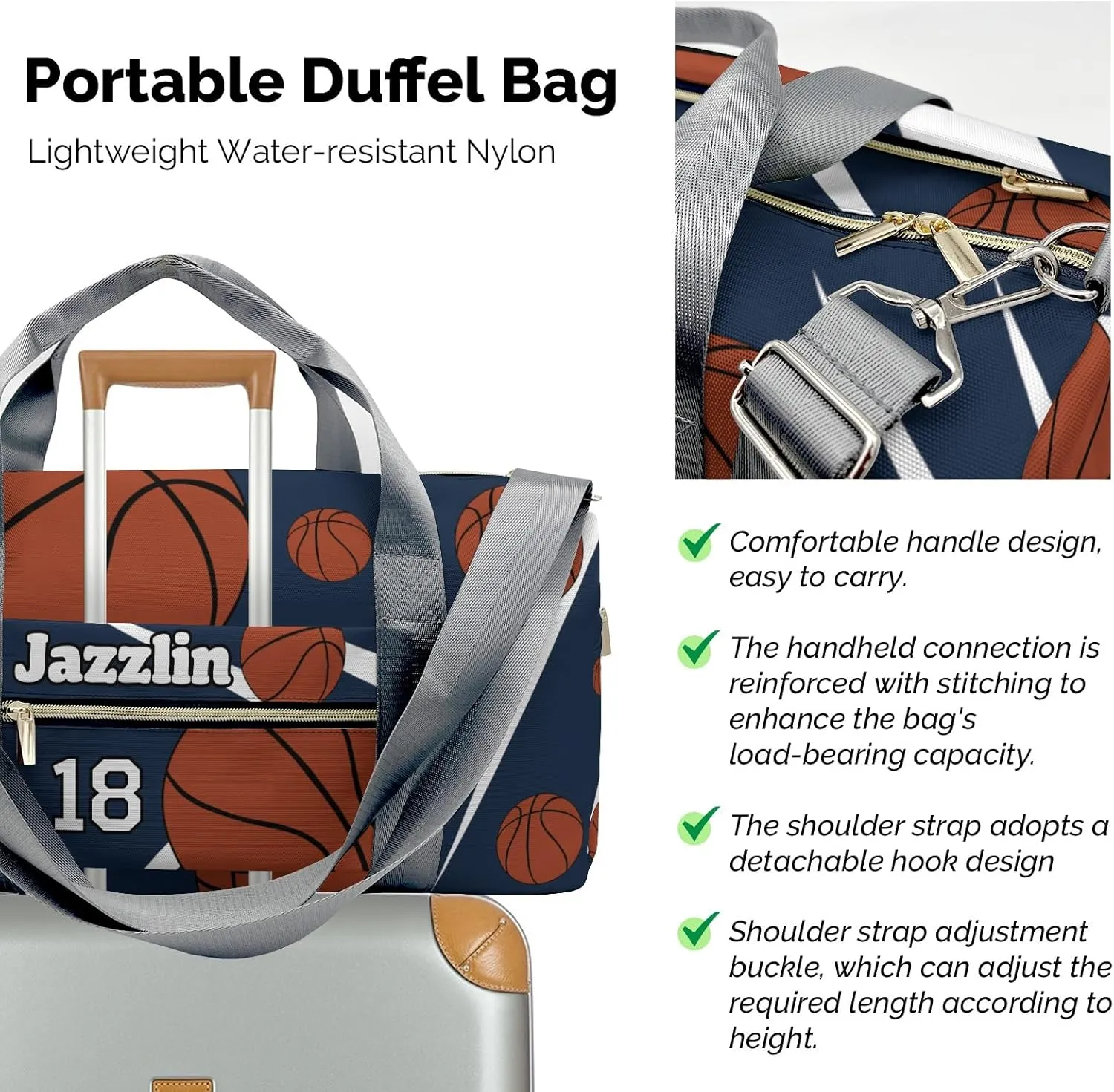 Custon Name Sport Basketball Navy Gym Sport Yoga Duffel Bag Sport Player Travel Bag,Sport Gym Bag Personalized Gift for Travel Hand Bag Carry on Bag