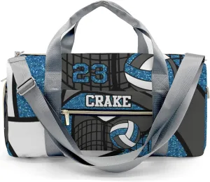 Custon Name Volleyball Glitter Blue Gym Sport Yoga Duffel Bag Sport Player Travel Bag,Sport Gym Bag Personalized Gift for Travel Hand Bag Carry on Bag