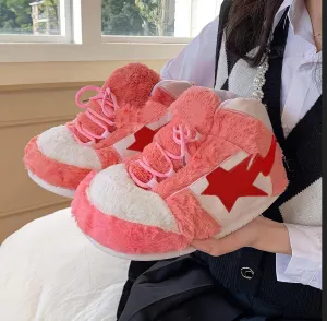 CUTEGAL Sneaker Slippers Comfy Fuzzy Fluffy Memory Foam Slippers Sneaker Slippers Plush Slippers One Size for Women and Men