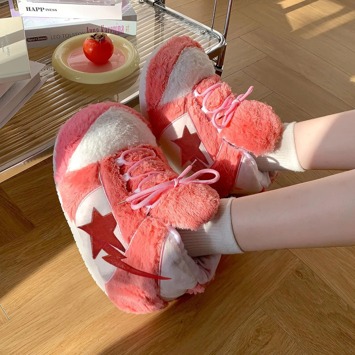 CUTEGAL Sneaker Slippers Comfy Fuzzy Fluffy Memory Foam Slippers Sneaker Slippers Plush Slippers One Size for Women and Men