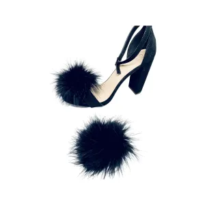 Detachable BLACK Feather Pom Pom Shoe Clips Set of 2