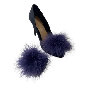 Detachable NAVY BLUE Feather Pom Pom Shoe Clips Set of 2