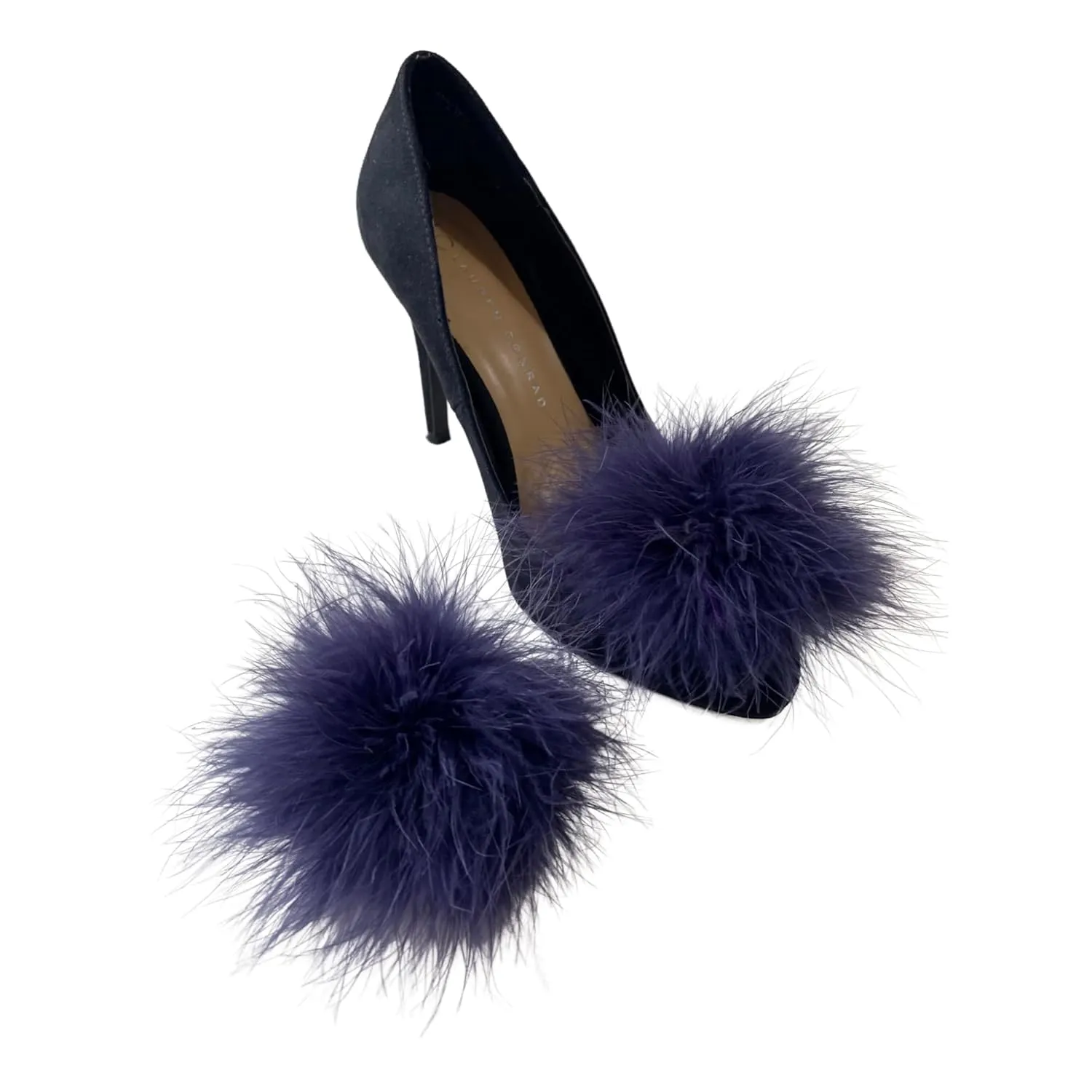 Detachable NAVY BLUE Feather Pom Pom Shoe Clips Set of 2