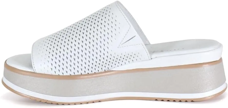 Diba True Womens Pa Cific Perforated Platform Slide Casual Sandals Casual Mid Heel 2-3" - White