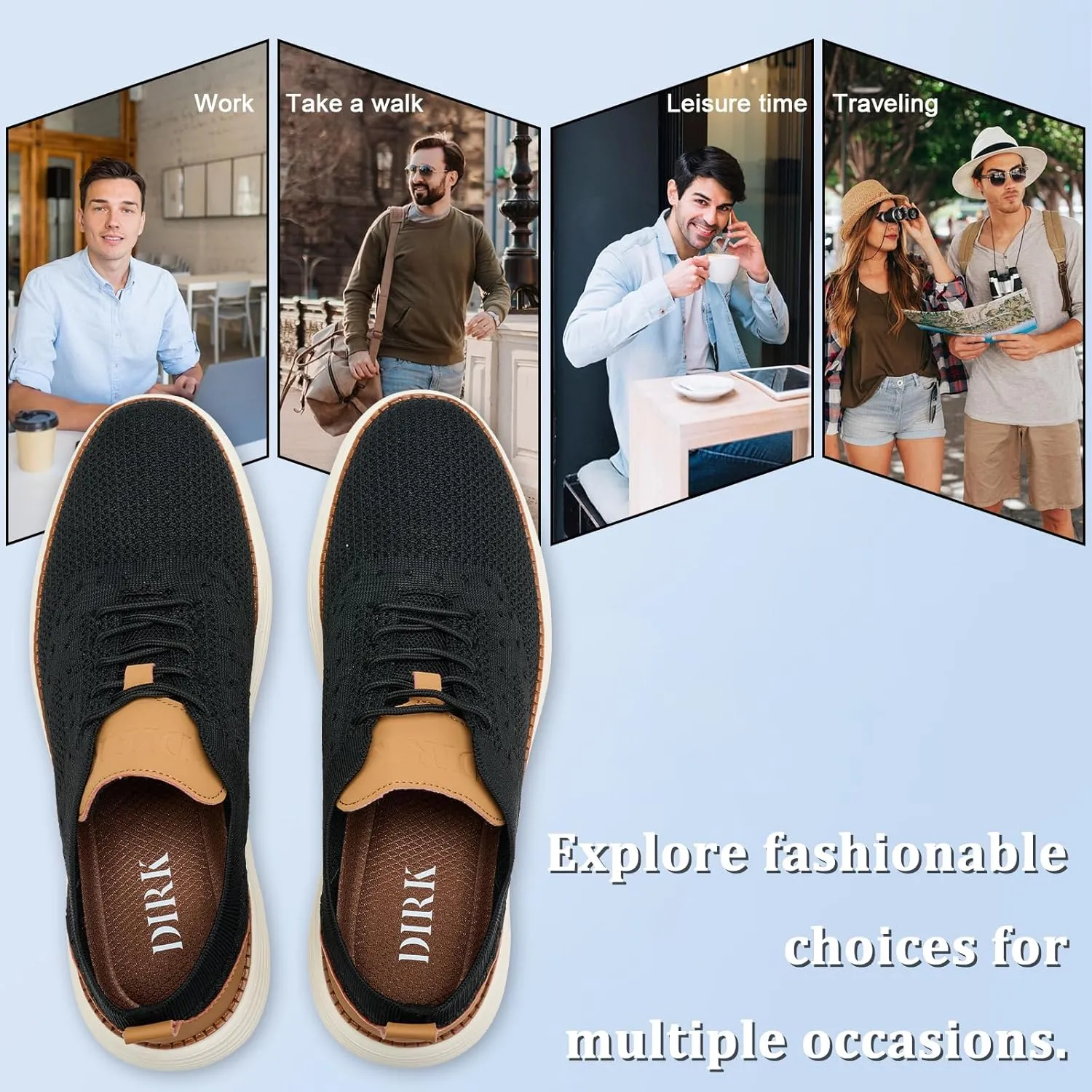 Dirk Men's Fashion Dress Sneakers Oxfords Walking Work Athletic Shoes Lightweight and Breathable for Business Casual