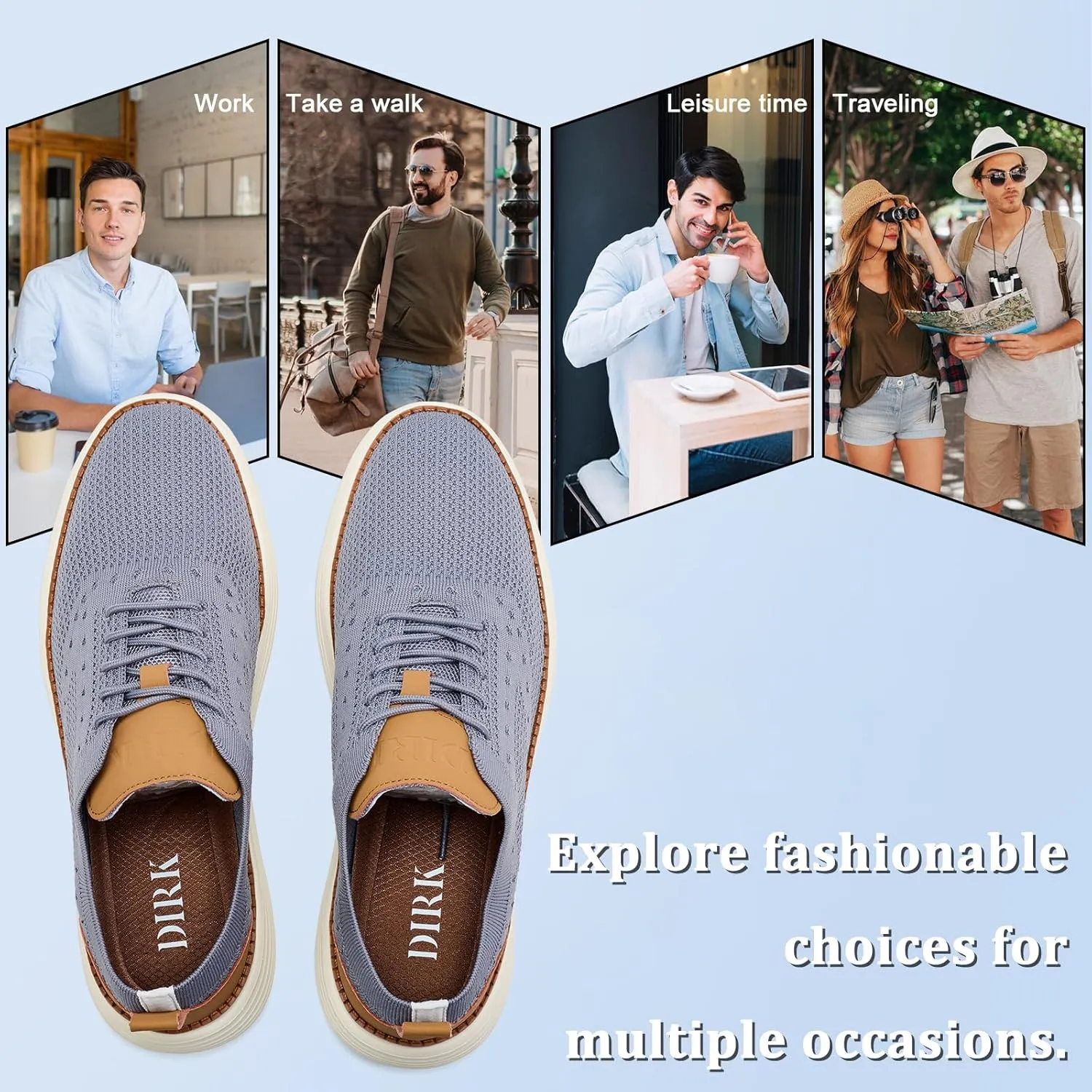 Dirk Men's Fashion Dress Sneakers Oxfords Walking Work Athletic Shoes Lightweight and Breathable for Business Casual