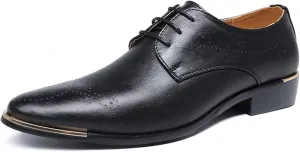 Dress Oxford Shoes for Men Lace Up Wing Tip Burnished Toe Derby Shoes Vegan Leather Anti-Slip Block Heel Rubber Sole Prom Suitable for Many Occasions.