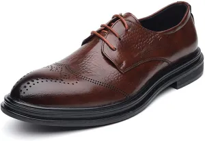 Dress Shoes for Men Lace Up Brogue Embossed Wing Tip Crocodile Print Burnished Toe Low Top Block Heel Rubber Sole Prom Suitable for Many Occasions.