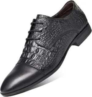 Dress Shoes for Men Lace Up Cap Toe Crocodile Embossed Derby Shoes Leather Rubber Sole Anti-Slip Non Slip Low Top Block Heel Prom (Color : Black, Size : 6)