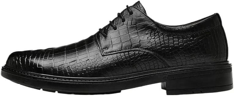 Dress Shoes for Men Lace Up Round Toe Leather Crocodile Print Prom Wedding Shoes Non Slip Block Heel Low Top Party