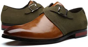 Dress Shoes for Men Slip On Monk Strap Black Burnished Toe PU Leather Anti-Slip Non Slip Resistant Outdoor (Color : Green, Size : 10.5)