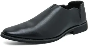 Dress Shoes for Men Slip On Pointed Toe Vegan Leather Solid Color Block Heel Rubber Sole Low Top Slip Resistant Working