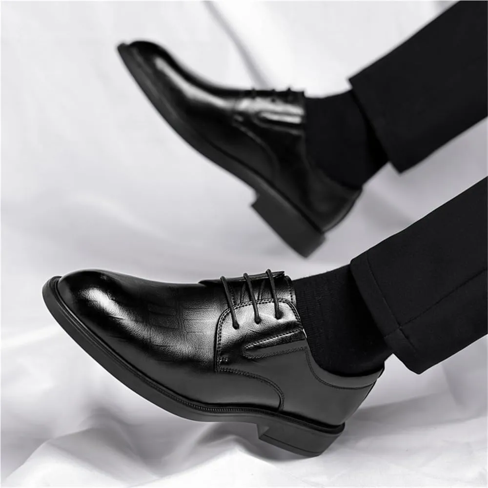 Dress Shoes for Mens Classic Lace Up Evening Plain Toe Vegan Leather Rubber Sole Slip Shoe for Business Office Party Wedding