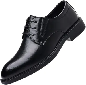 Dress Shoes for Mens Classic Lace Up Evening Plain Toe Vegan Leather Rubber Sole Slip Shoe for Business Office Party Wedding