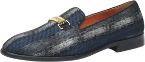 ELANROMAN Men's Gold Buckle Loafers Fashion Pull-on Penny Party Wedding Shoes