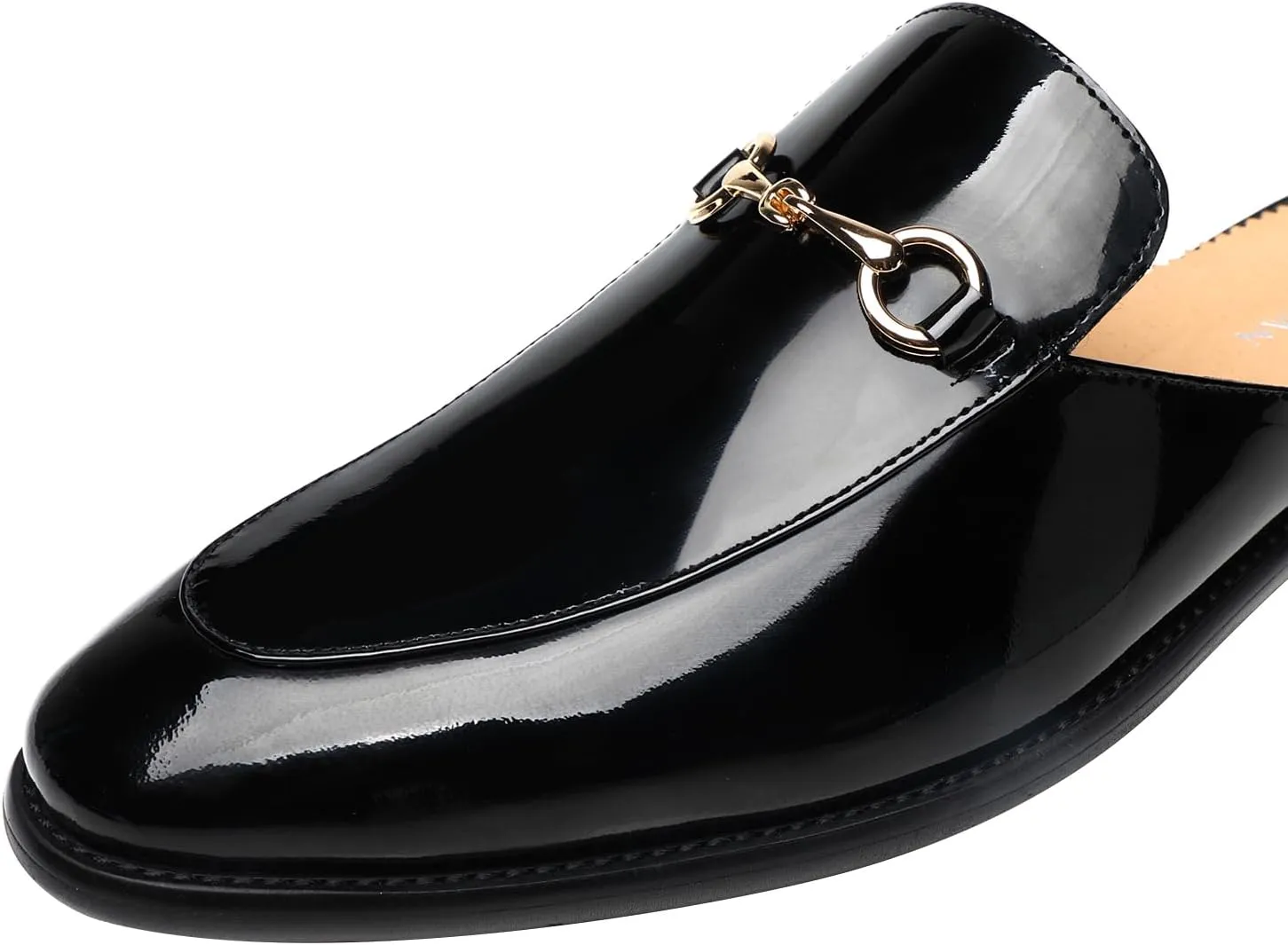 ELANROMAN Men's Loafers Backless Genuine Leather Mules Horse Buckle Shoes