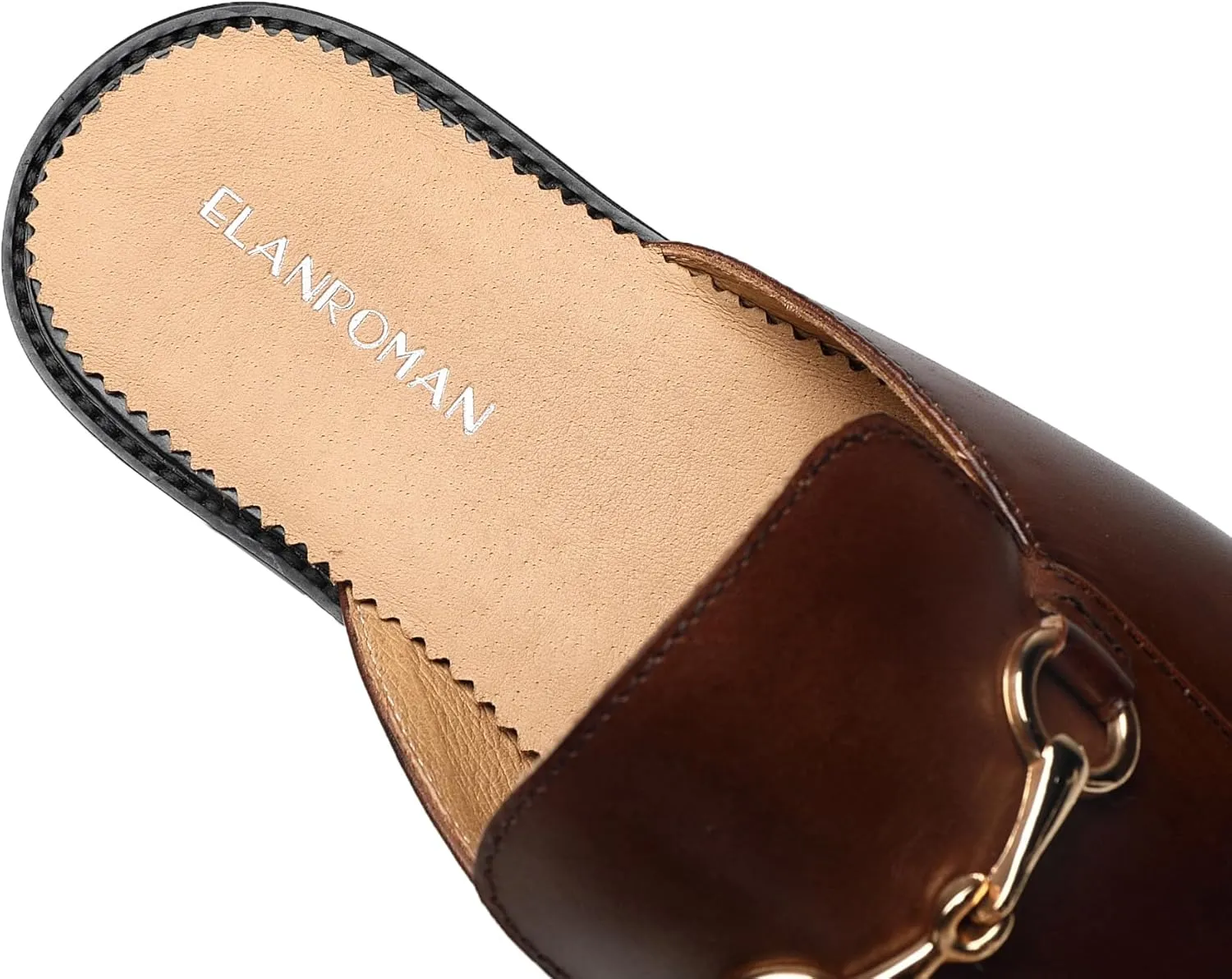 ELANROMAN Men's Loafers Backless Genuine Leather Mules Horse Buckle Shoes