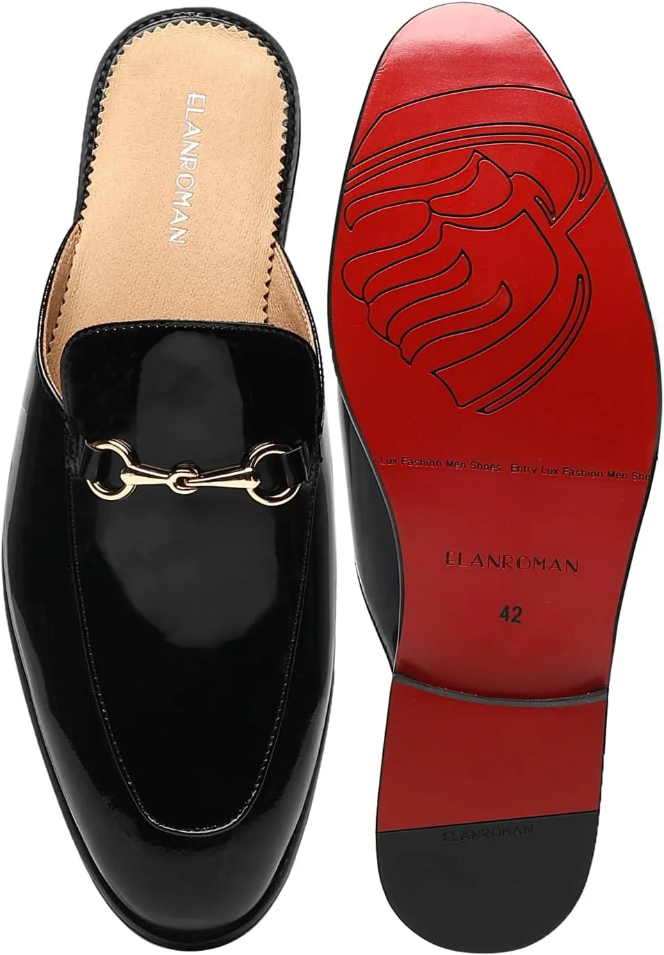 ELANROMAN Men's Loafers Backless Genuine Leather Mules Horse Buckle Shoes