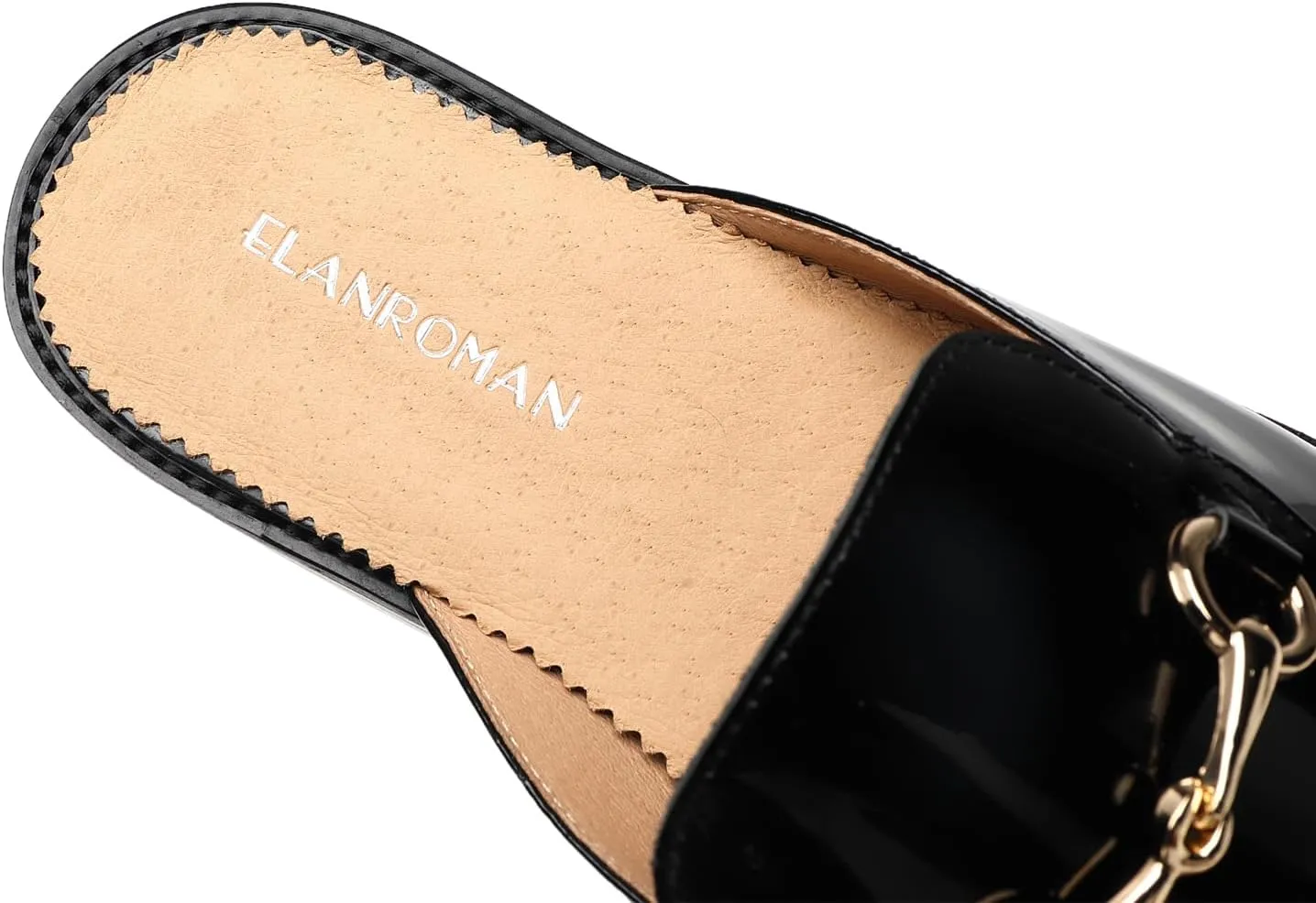 ELANROMAN Men's Loafers Backless Genuine Leather Mules Horse Buckle Shoes