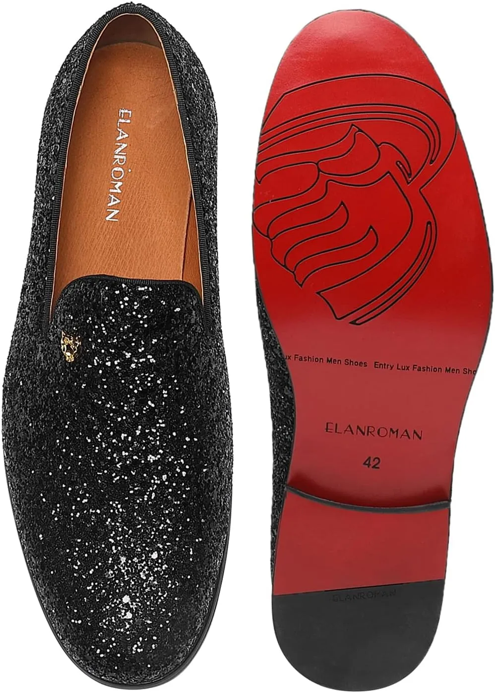 ELANROMAN Men's Shiny Loafers Dress Business Party Wedding Prom Handmade Shoes