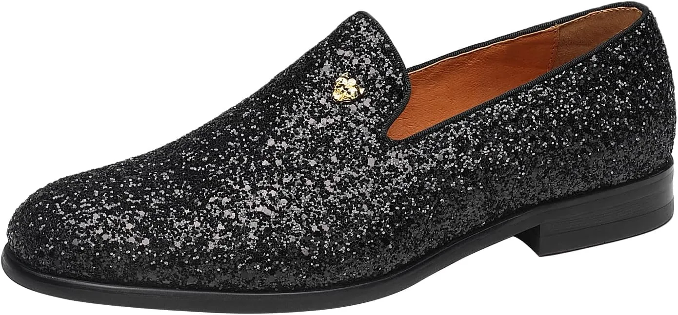 ELANROMAN Men's Shiny Loafers Dress Business Party Wedding Prom Handmade Shoes