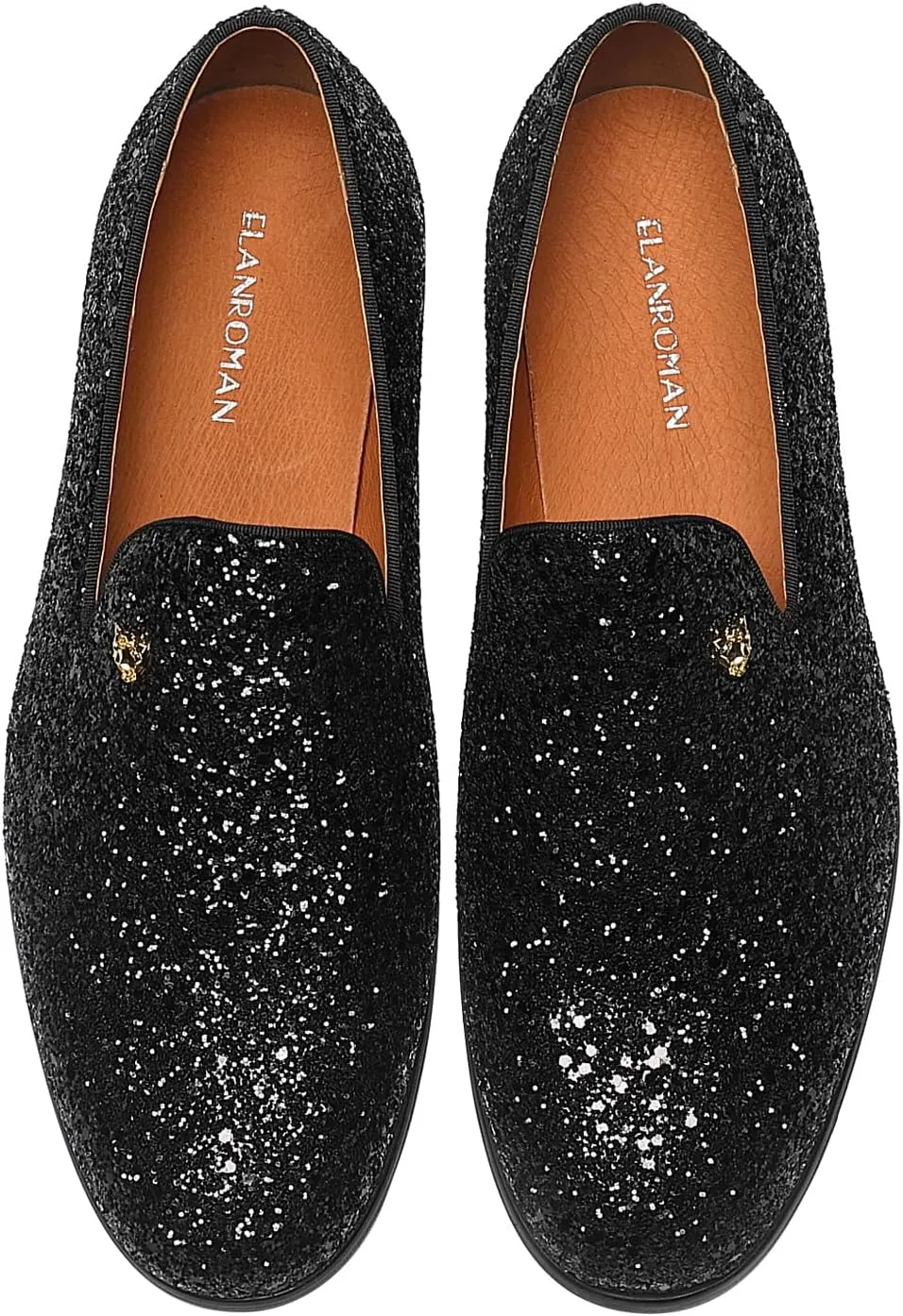 ELANROMAN Men's Shiny Loafers Dress Business Party Wedding Prom Handmade Shoes