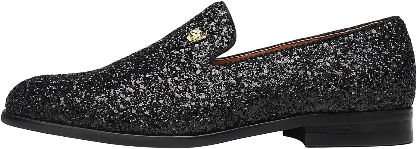 ELANROMAN Men's Shiny Loafers Dress Business Party Wedding Prom Handmade Shoes
