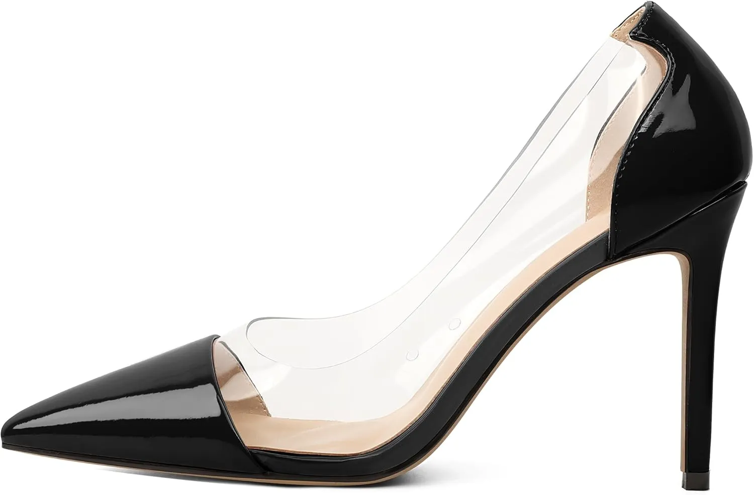 Eldof Womens High Heel Clear Pumps | 10cm Pointed Cap Toe Transparent PVC Stilettos | Wedding Dress Event Pumps Shoes