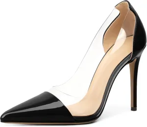 Eldof Womens High Heel Clear Pumps | 10cm Pointed Cap Toe Transparent PVC Stilettos | Wedding Dress Event Pumps Shoes