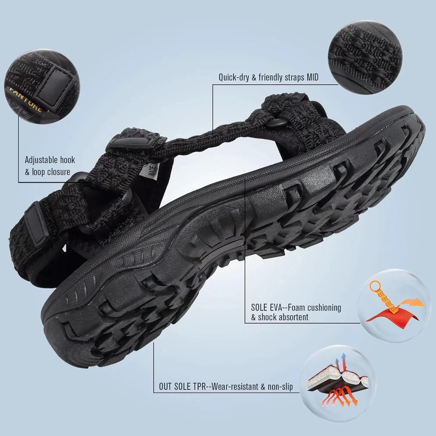 EQUICK Sport Sandals for Women, Open Toe Strap Sandal Anti-skidding Outdoor Water Sandals Comfortable Athletic Sandals for Beach