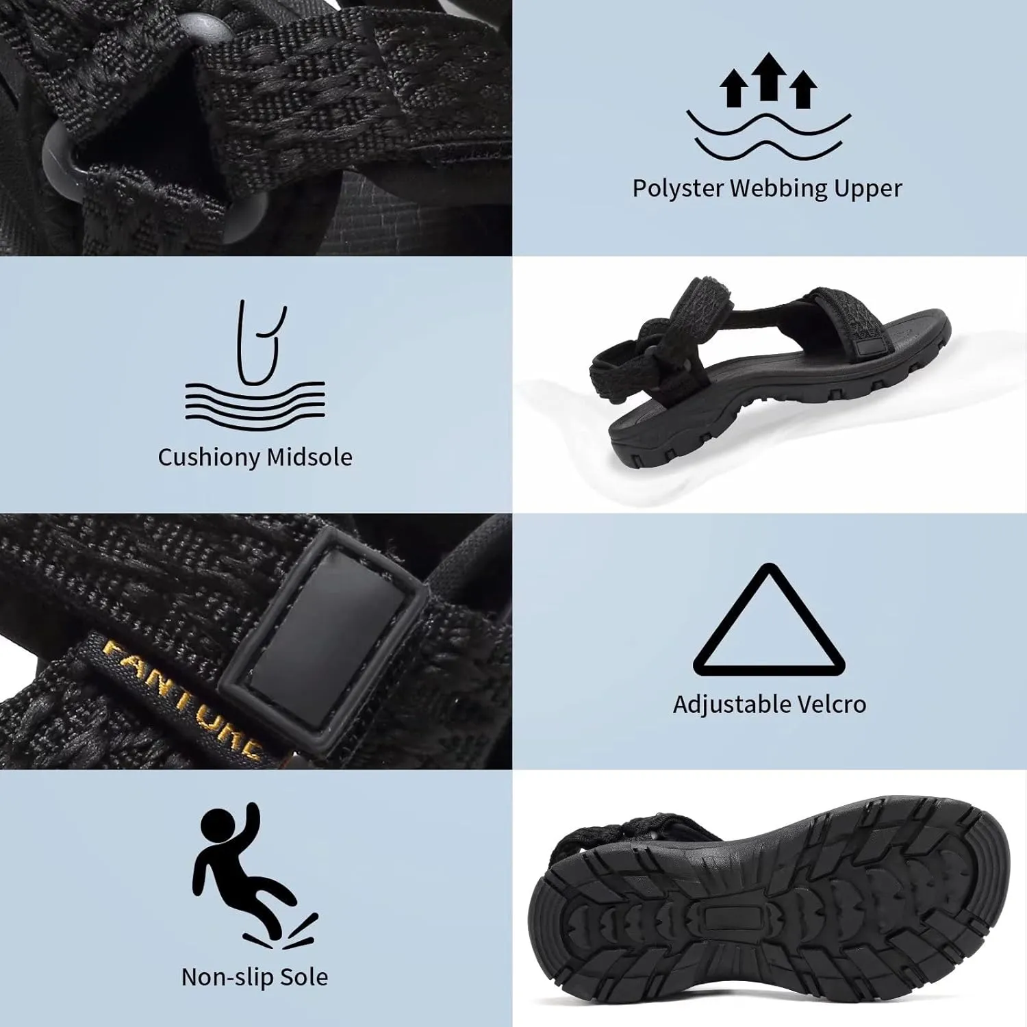 EQUICK Sport Sandals for Women, Open Toe Strap Sandal Anti-skidding Outdoor Water Sandals Comfortable Athletic Sandals for Beach
