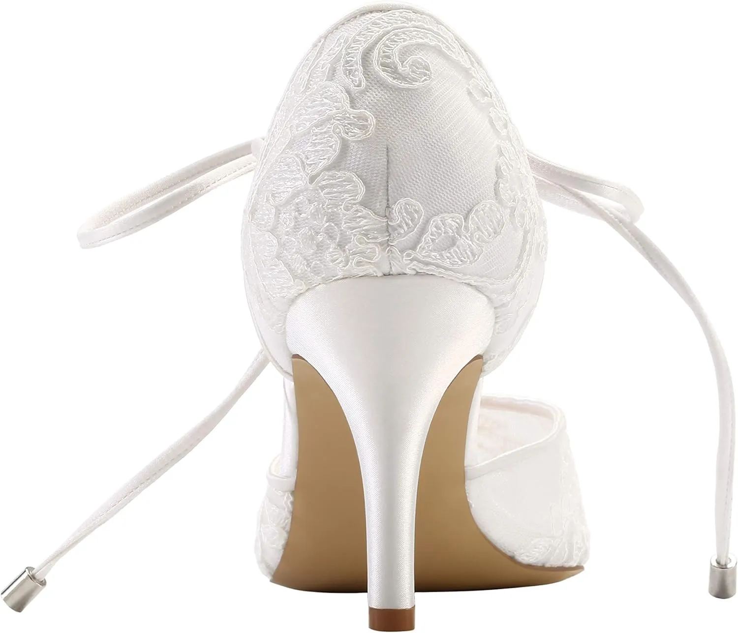 ERIJUNOR Ivory Lace Mesh Satin Bridal Wedding Shoes for Women Comfortable Mid Heel Tie Up Ankle Strap Pointy Toe Pumps