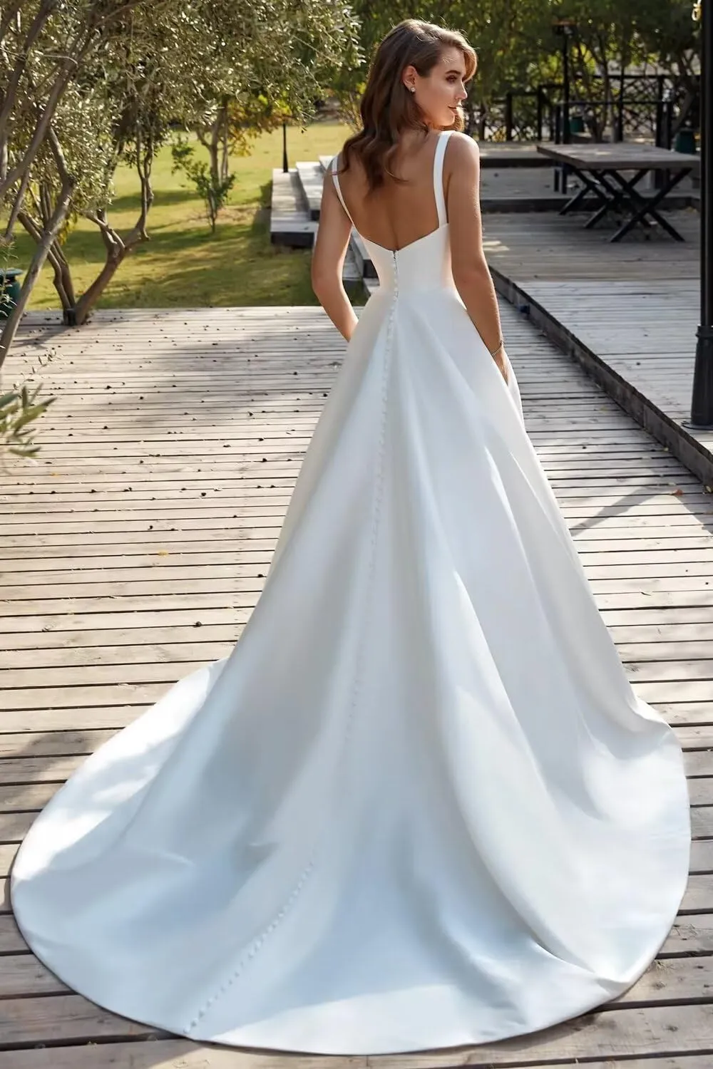 Fair Lady Wedding Dress for Bride 2025 Boho Beach Spaghetti Straps A Line V Neck Satin Bidal Gowns with Train